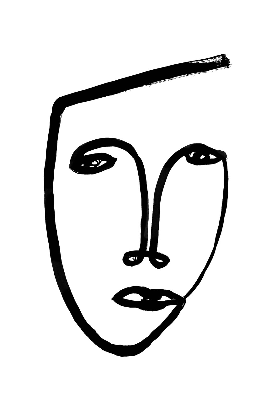 One Line Drawing Abstract Face Pattern Modern Minimalism Art