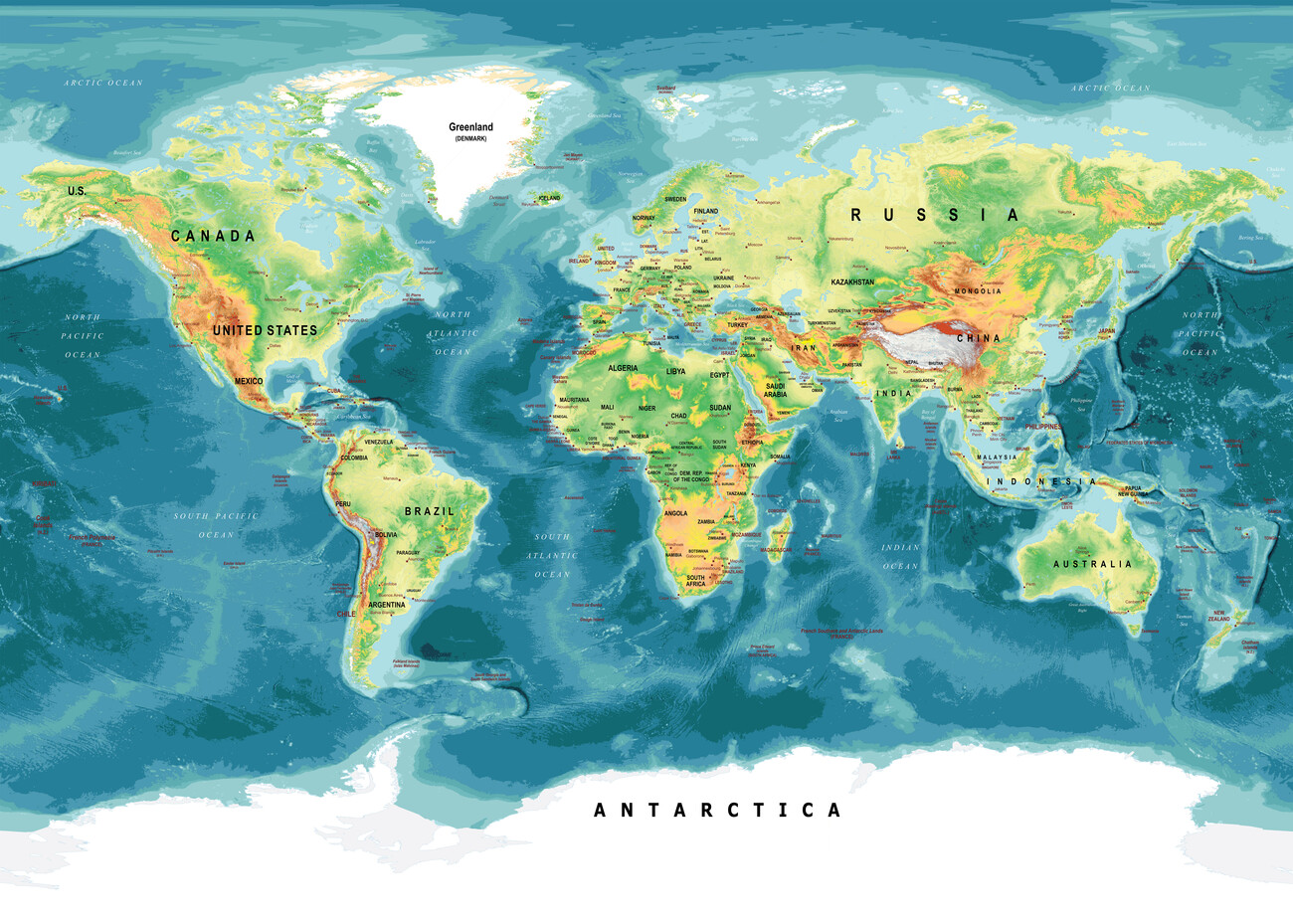 Mapa De Physical World Map ǀ Mapas De Ciudades Y Mapas Mundiales Para Tu Pared 6555