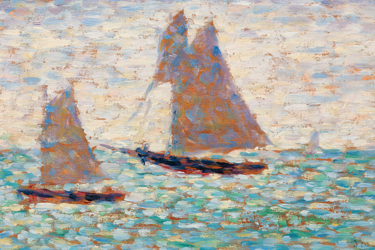 Fine Art Print Two Sailboats (Vintage Seascape with Boats) - Georges Seurat