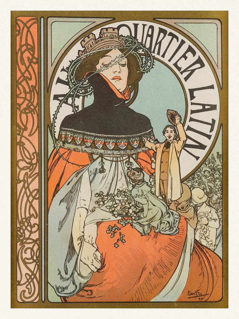 Fine Art Print Au Quartier Latin (Vintage Art Nouveau) - Alfons / Alphonse  Mucha