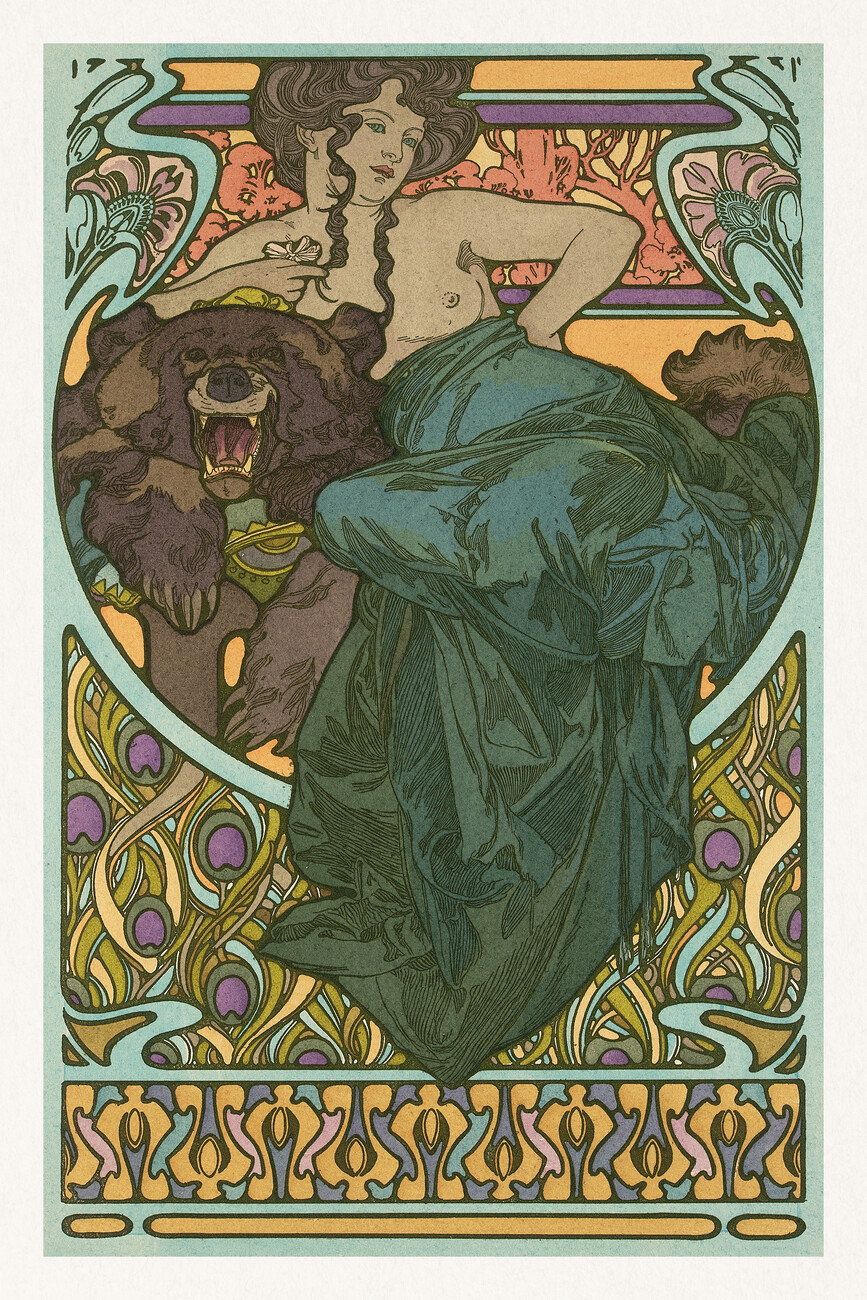 Lady & Bear (Vintage Art Nouveau Portait) - Alfons / Alphonse Mucha | Reproductions of famous paintings for wall