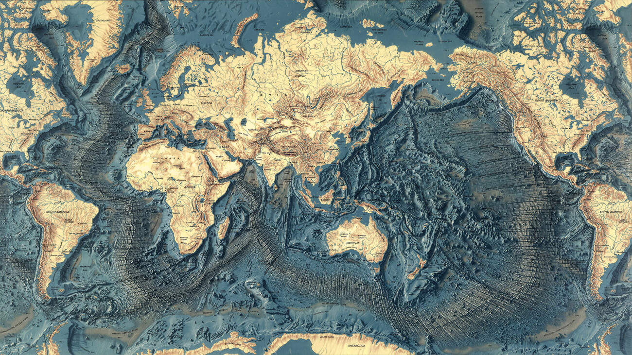 Map of Map of the world's ocean floors and land relief ǀ Maps of all ...