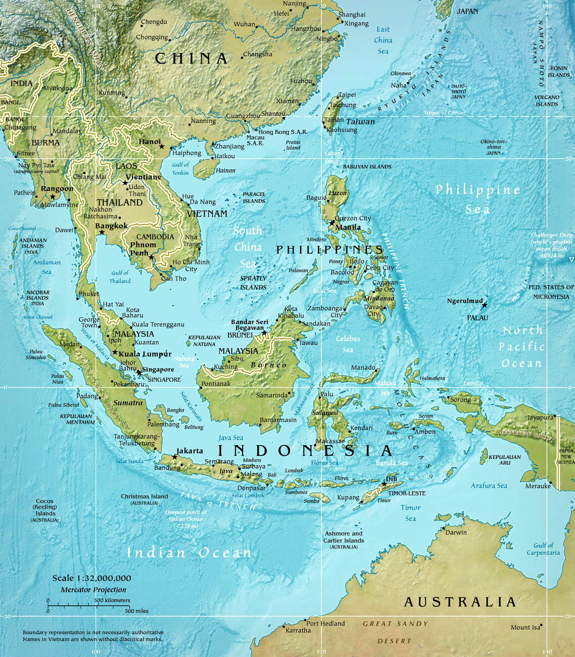 Map of Southeast Physical Asia Map ǀ Maps of all cities and countries ...