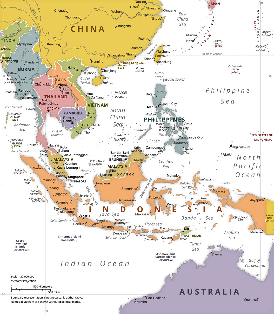 Kartta Southeast Political Asia Map ǀ Kaikki kaupunkikartat ja  maailmankartat seinälle