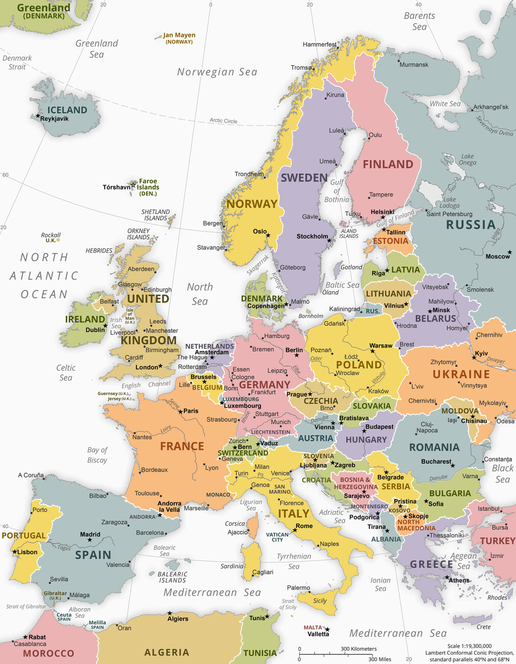 Kartta Political Europe Map ǀ Kaikki kaupunkikartat ja maailmankartat  seinälle