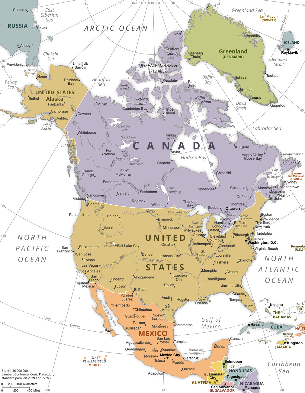 Stadtkarte von Political North America Map ǀ Alle Stadtkarten und