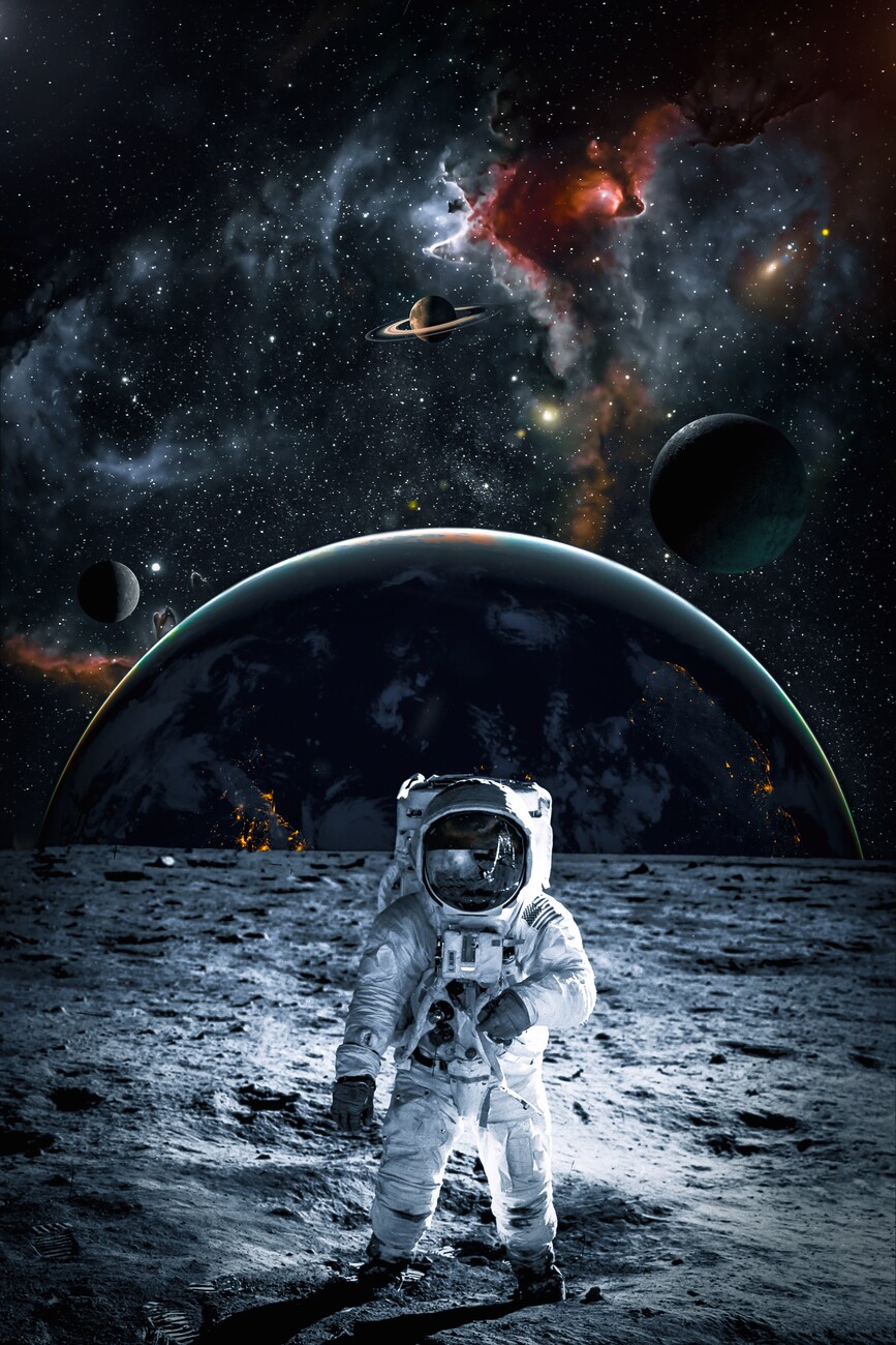 Hd noir et blanc astronaute et lune toile peinture peinture Poster