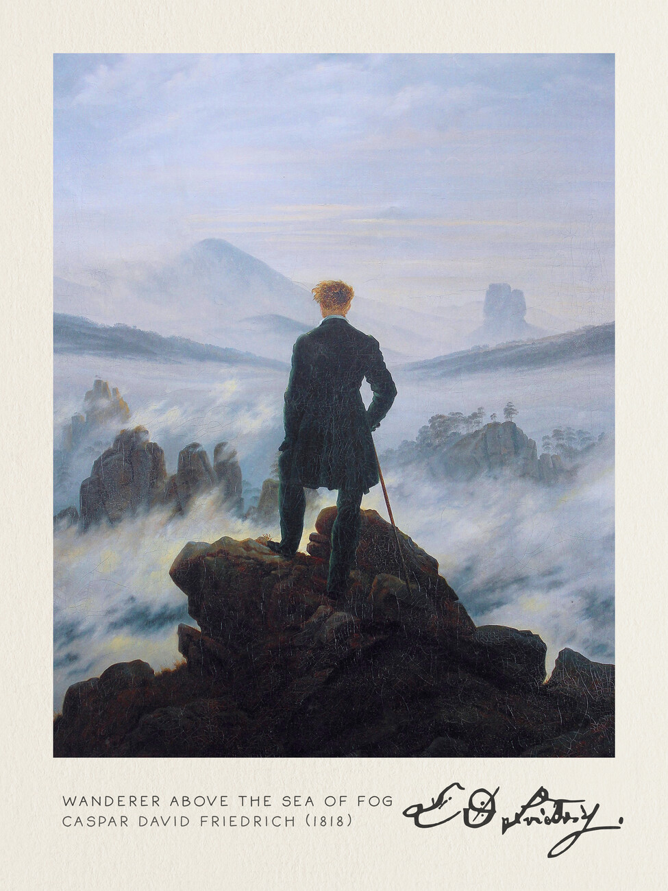 Obrazová reprodukce Wanderer Above the Sea Fog (Vintage Masterpiece) - Caspar David Friedrich, (30 x 40 cm)