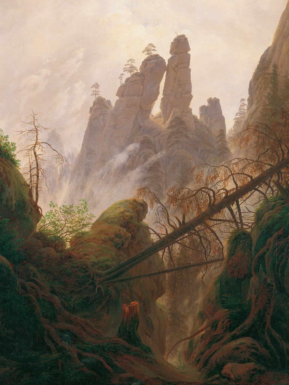 Obrazová reprodukce Rocky landscape in the Elbe Sandstone Mountains (Vintage Painting)  - Caspar David Friedrich, (30 x 40 cm)