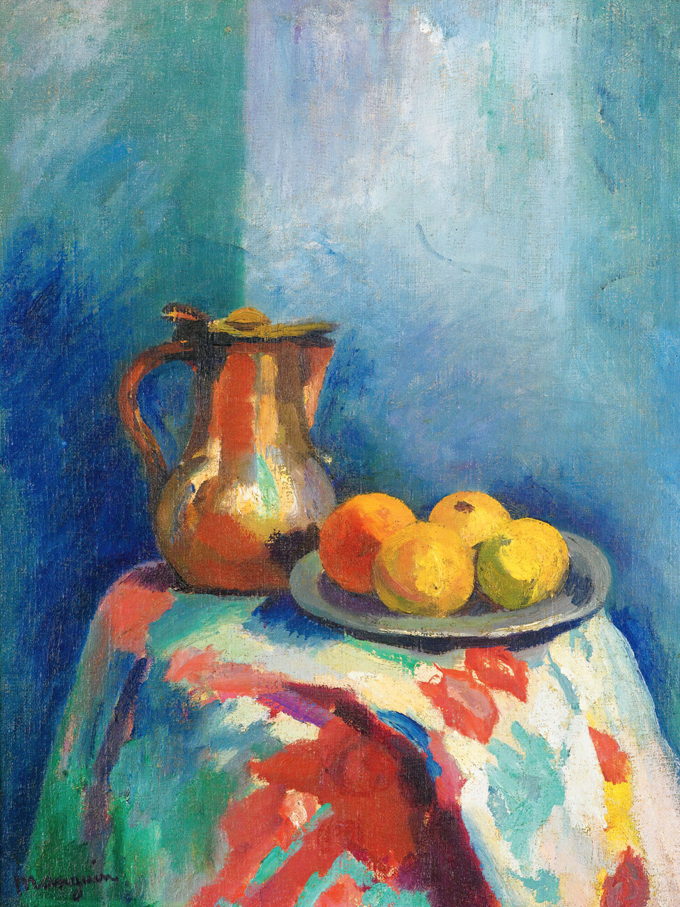 Still Life with a Copper Pitcher & Fruit - Henri Manguin