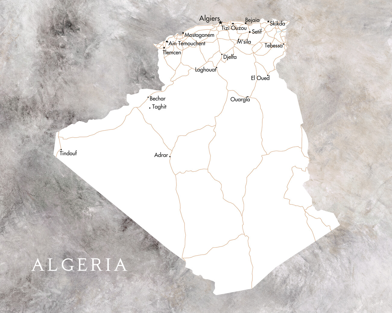 Kartta Map of Algeria ǀ Kaikki kaupunkikartat ja maailmankartat seinälle