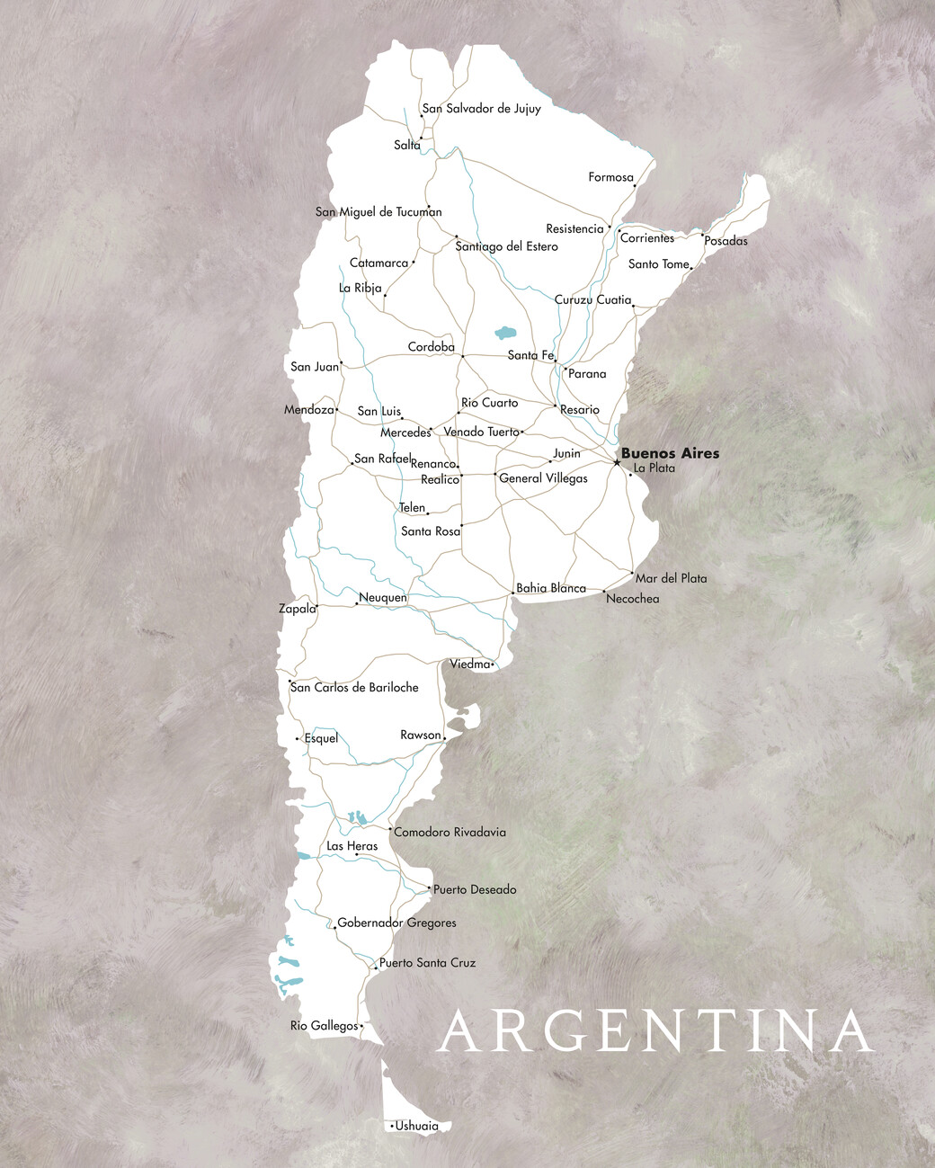 Kartta Map of Argentina ǀ Kaikki kaupunkikartat ja maailmankartat seinälle