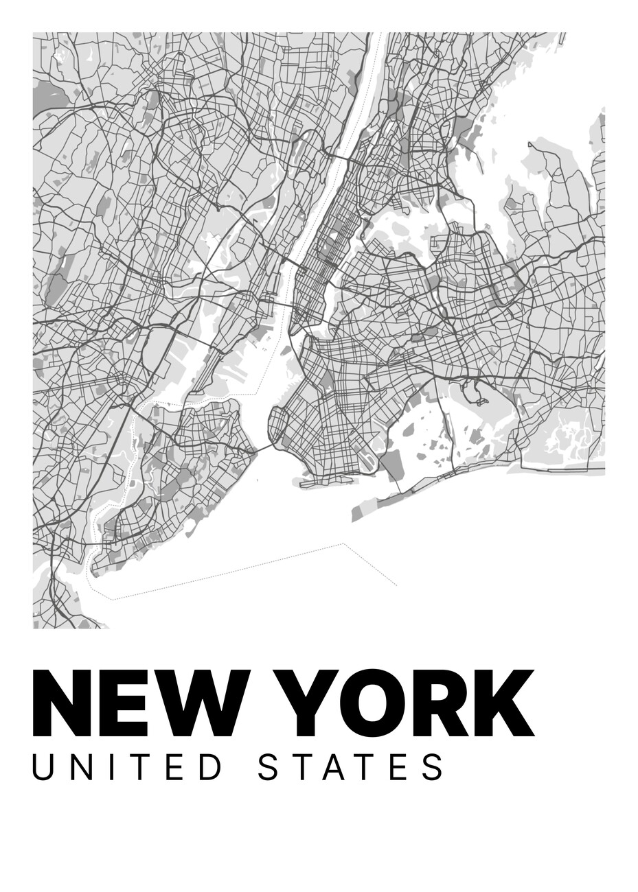 over Minimalist New York Map ǀ Bykort verdenskort plakater på væggen