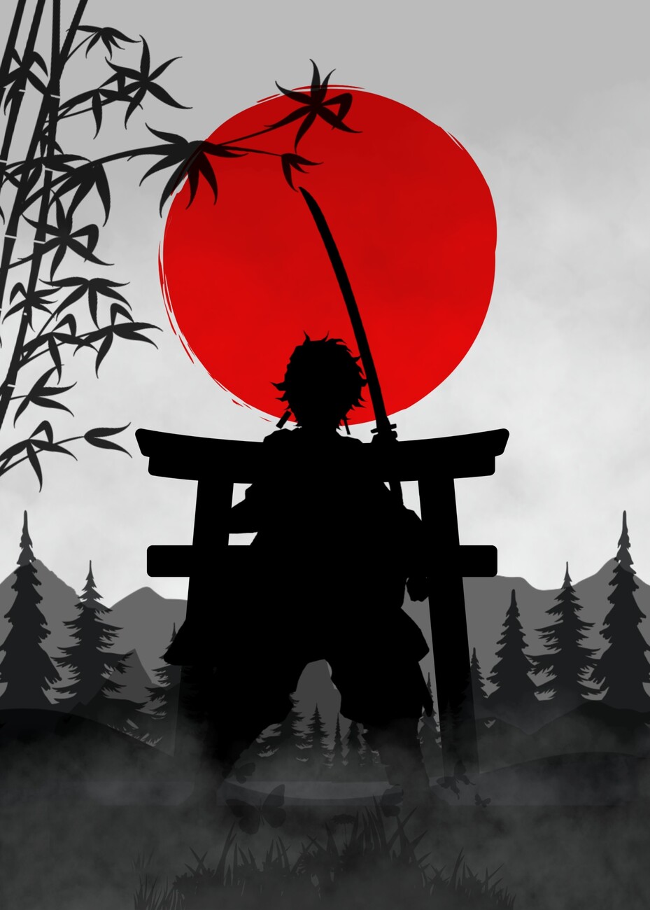 Anime Manga Poster Canva Silhouette-gifts for Him Japanese 