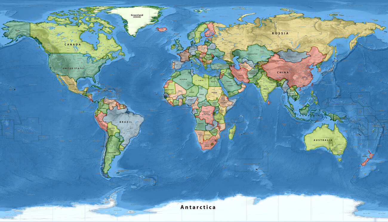 Kartta Political world map Paterson projection ǀ Kaikki kaupunkikartat ja  maailmankartat seinälle