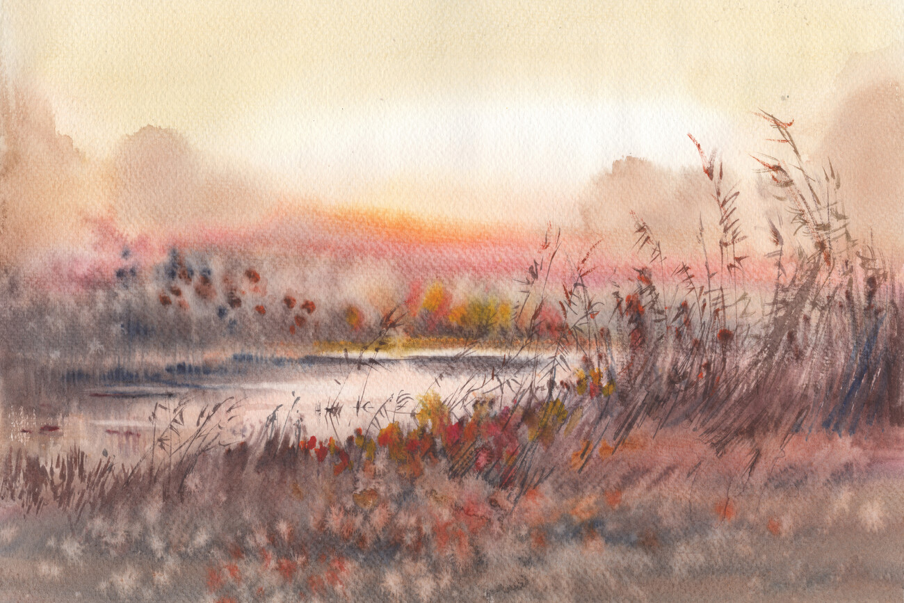 ArtsIndia Serene Sunset at the Beach A Captivating Watercolor