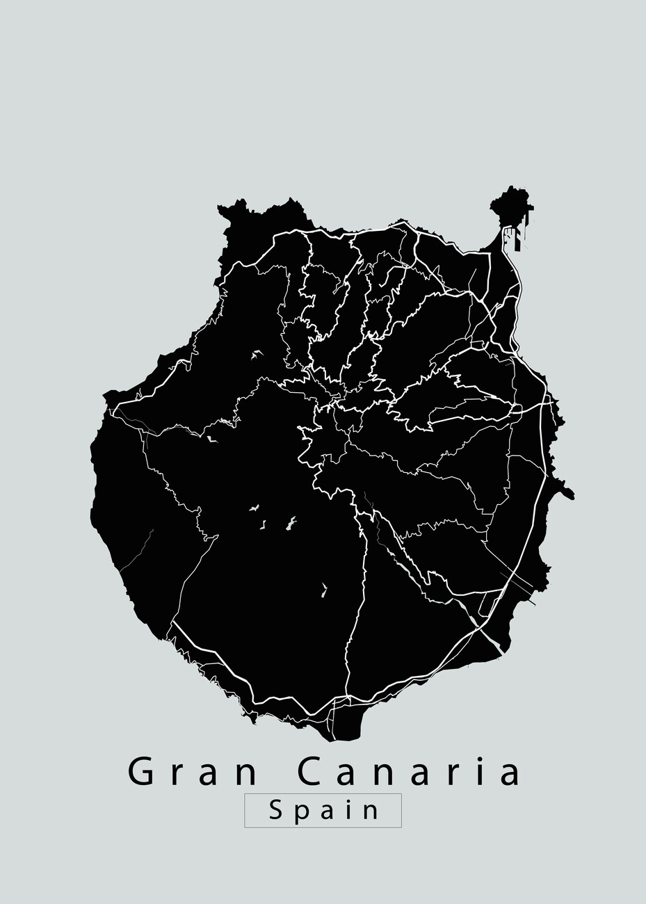 Kartta Gran Canaria Island Map black ǀ Kaikki kaupunkikartat ja  maailmankartat seinälle