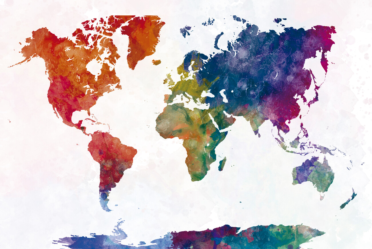 Map of Watercolor world map ǀ Maps of all cities and countries for your ...