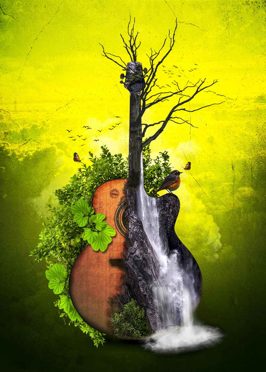 Wall Art Print Guitar - Nature Guitar Fantasy Illustration Art