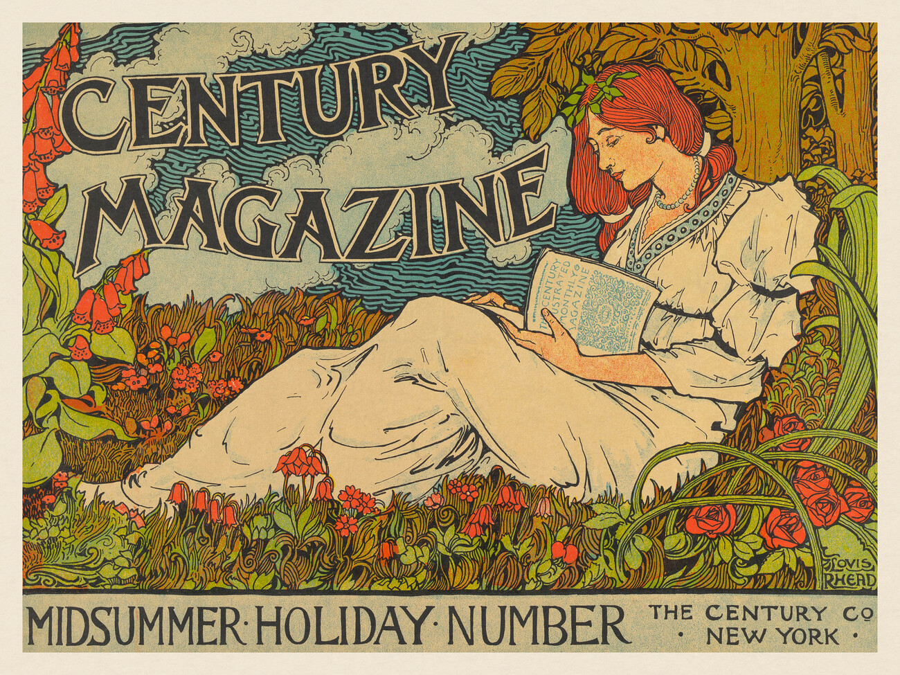 Illustration Century Magazine, Midsumer Holiday Number (Vintage Cottagecore Lady Poster) - Lous Rhead
