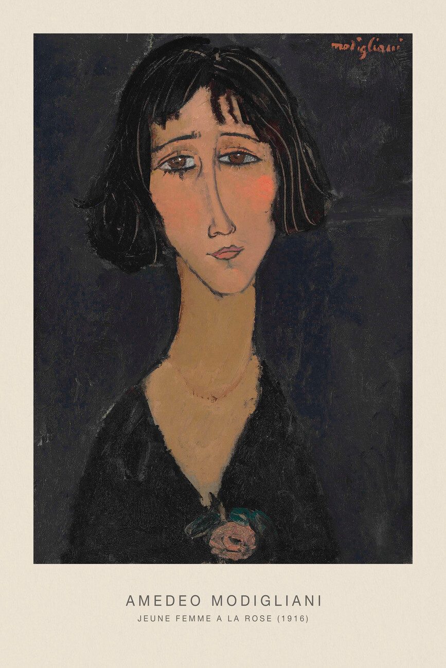 Ilustrace Jeune femme a la rose, Margherita (Portrait of a Beautiful Girl) - Amedeo Modigliani