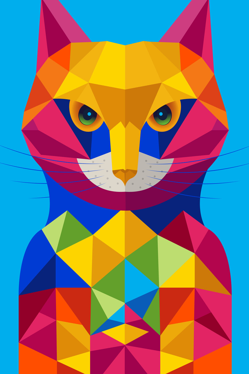 Geometric Cat Print - cat art, geometric animal prints