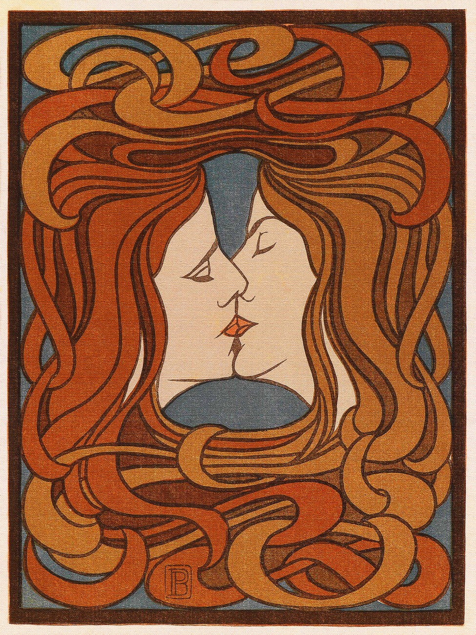 Forkert Skole lærer sund fornuft The Kiss (Vintage Homoerotic Art Nouveau / Lesbian Interest Gay Romance  Poster) - Peter Behrens | Reproductions of famous paintings for your wall
