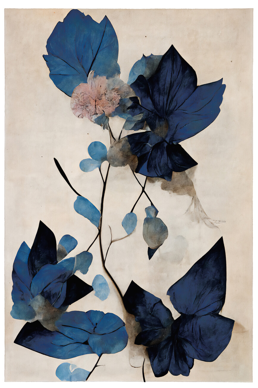 Wall Art Print, Blue Dry Flowers