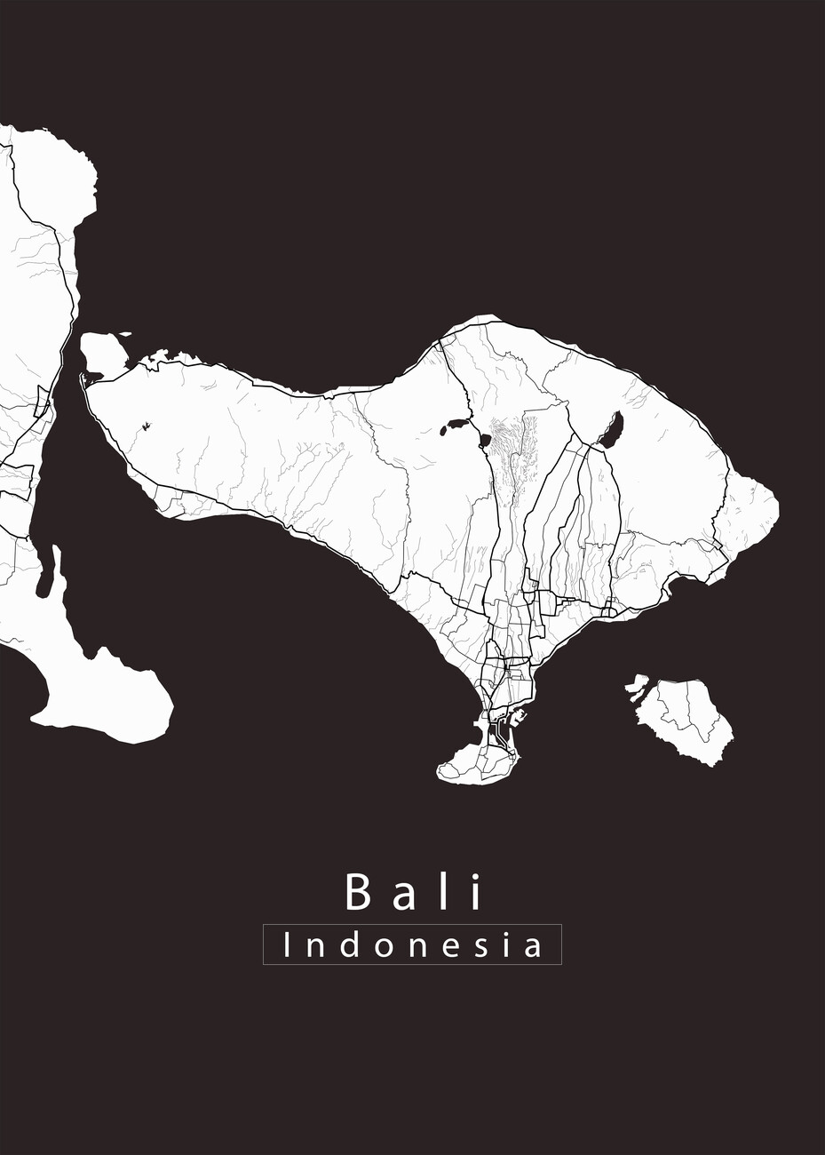 Kartta Bali Indonesia Island Map white ǀ Kaikki kaupunkikartat ja  maailmankartat seinälle