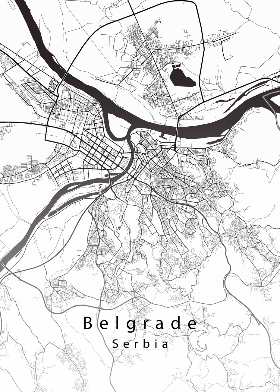Kartta Belgrade Serbia City Map white ǀ Kaikki kaupunkikartat ja  maailmankartat seinälle