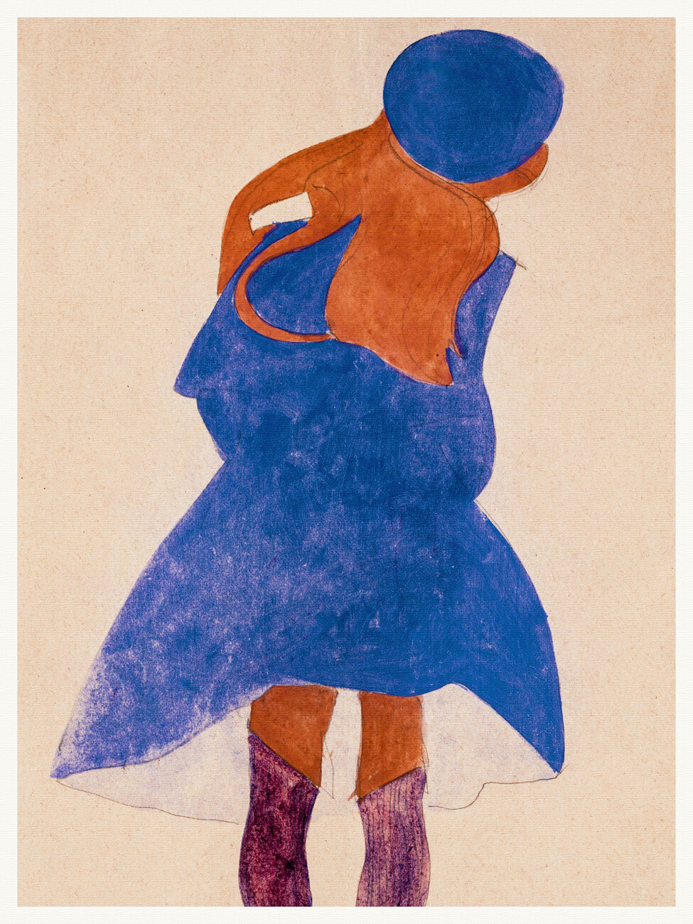 Fine Art Print Girl in a Blue Coat (Female Portrait) - Egon Schiele