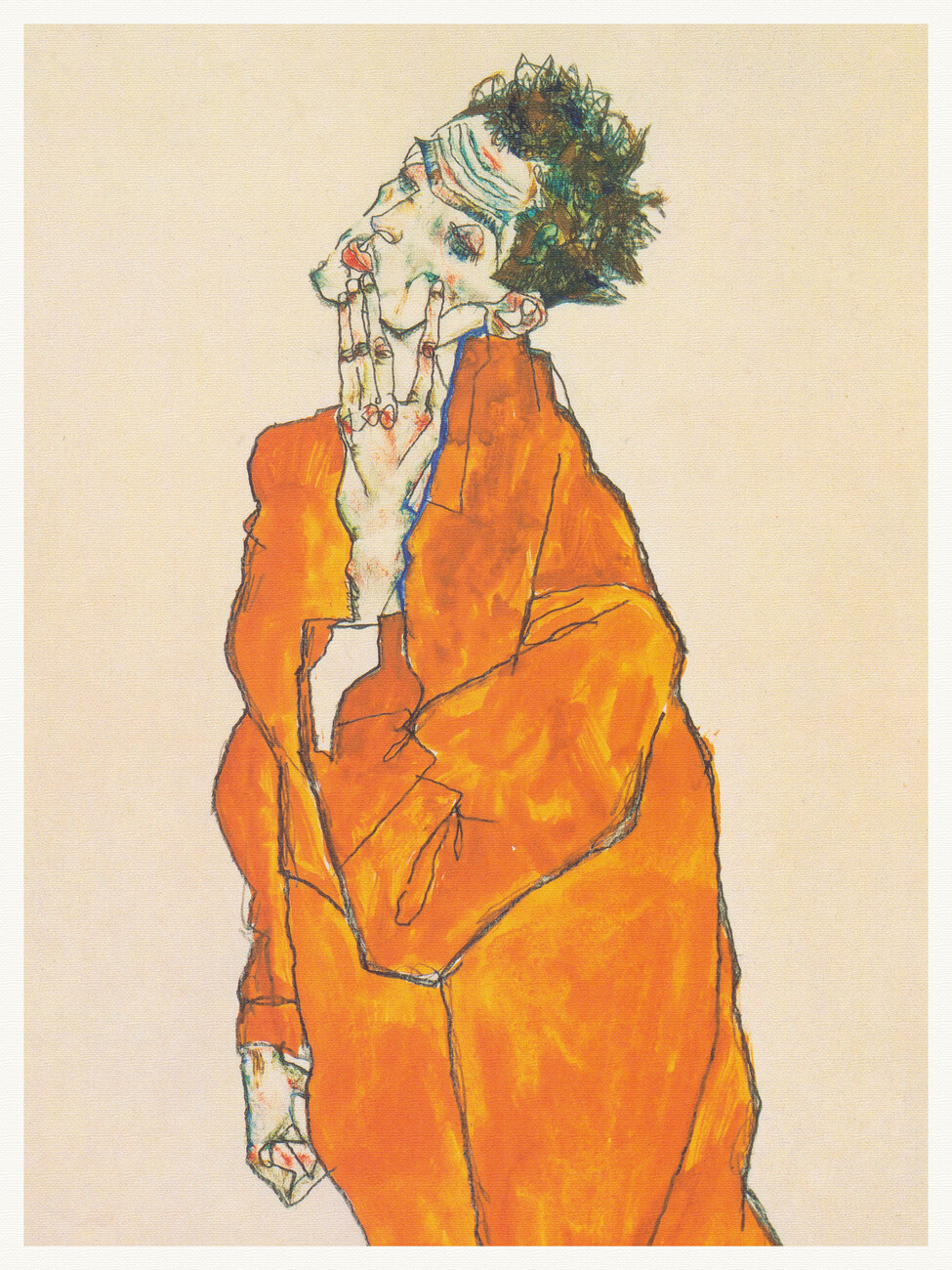 Obrazová reprodukce Man in an Orange Jacket (Male Self Portrait) - Egon Schiele, (30 x 40 cm)