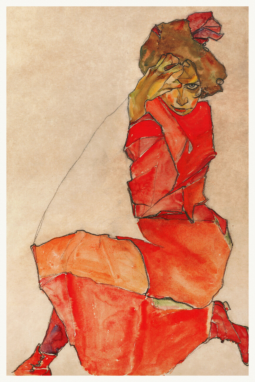 Obrazová reprodukce The Lady in Red (Female Portrait) - Egon Schiele, (26.7 x 40 cm)