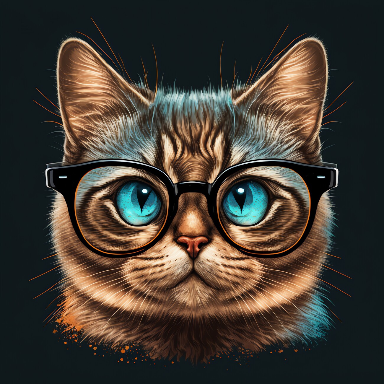 Cat with Glasses Canvas Wall Art, White Sold by at Home, Canvas Frame 11x14  