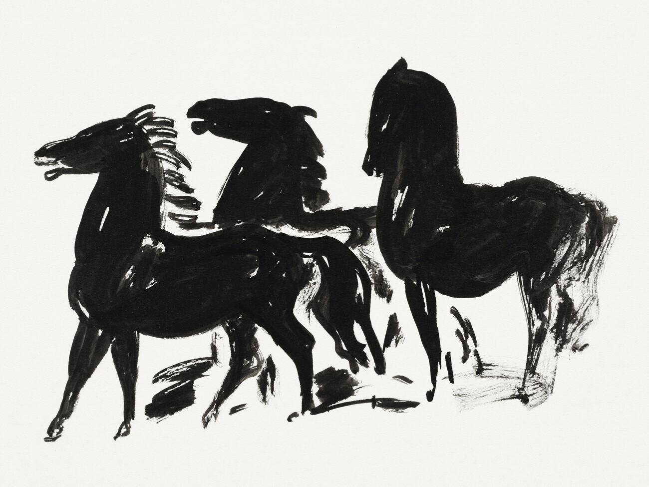 Obrazová reprodukce Three Black Horses (Retro Monochrome Graphic) - Leo Gestel