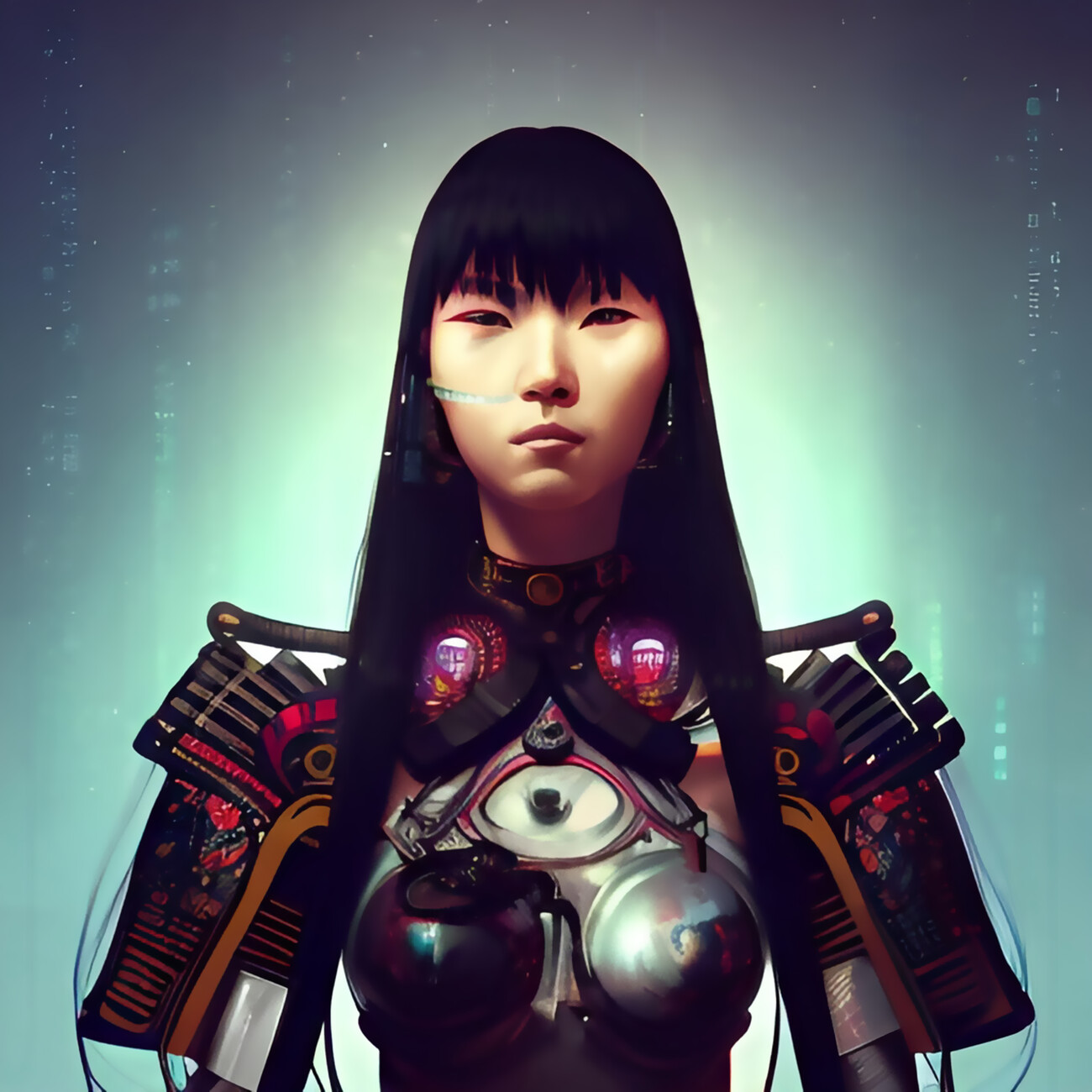 Künstlerische Illustration samurai cyberpunk sexy woman with warrior futuristic suit Europosters