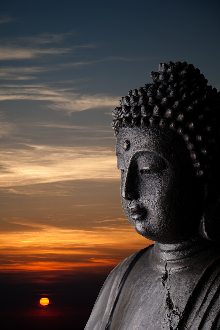 Buddha statue in sunset, Posters, Art Prints, Wall Murals