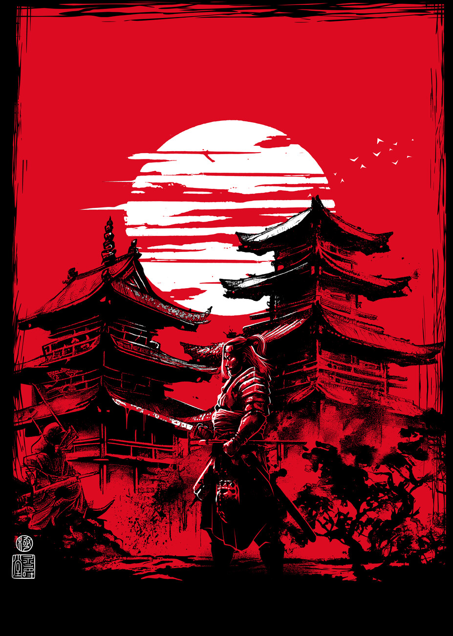 Wall Art Print | Samurai among the temples | Europosters