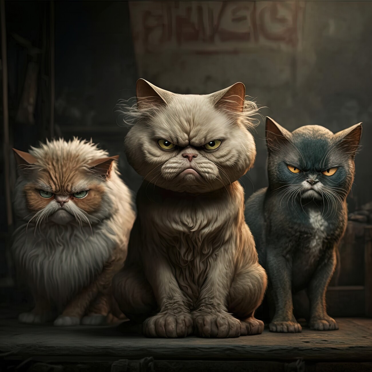 Illustration Three Angry Cats