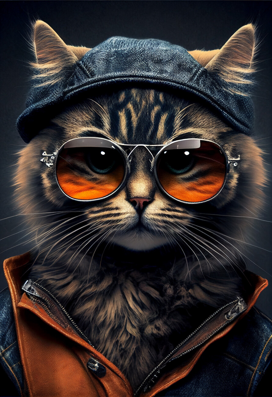 portrait of a cool cat wearing summer clothes and sunglasses