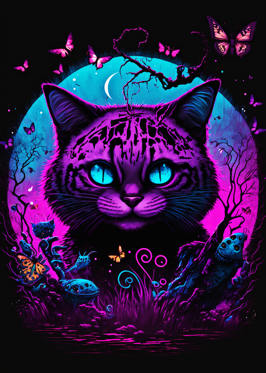 Wall Art Print | Black Purple Cat | Europosters