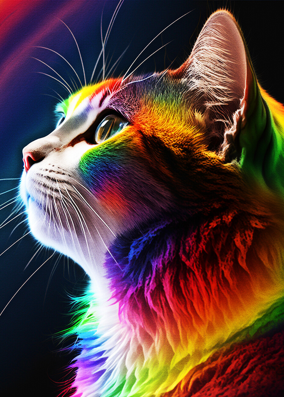 Rainbow cat wall art canvas