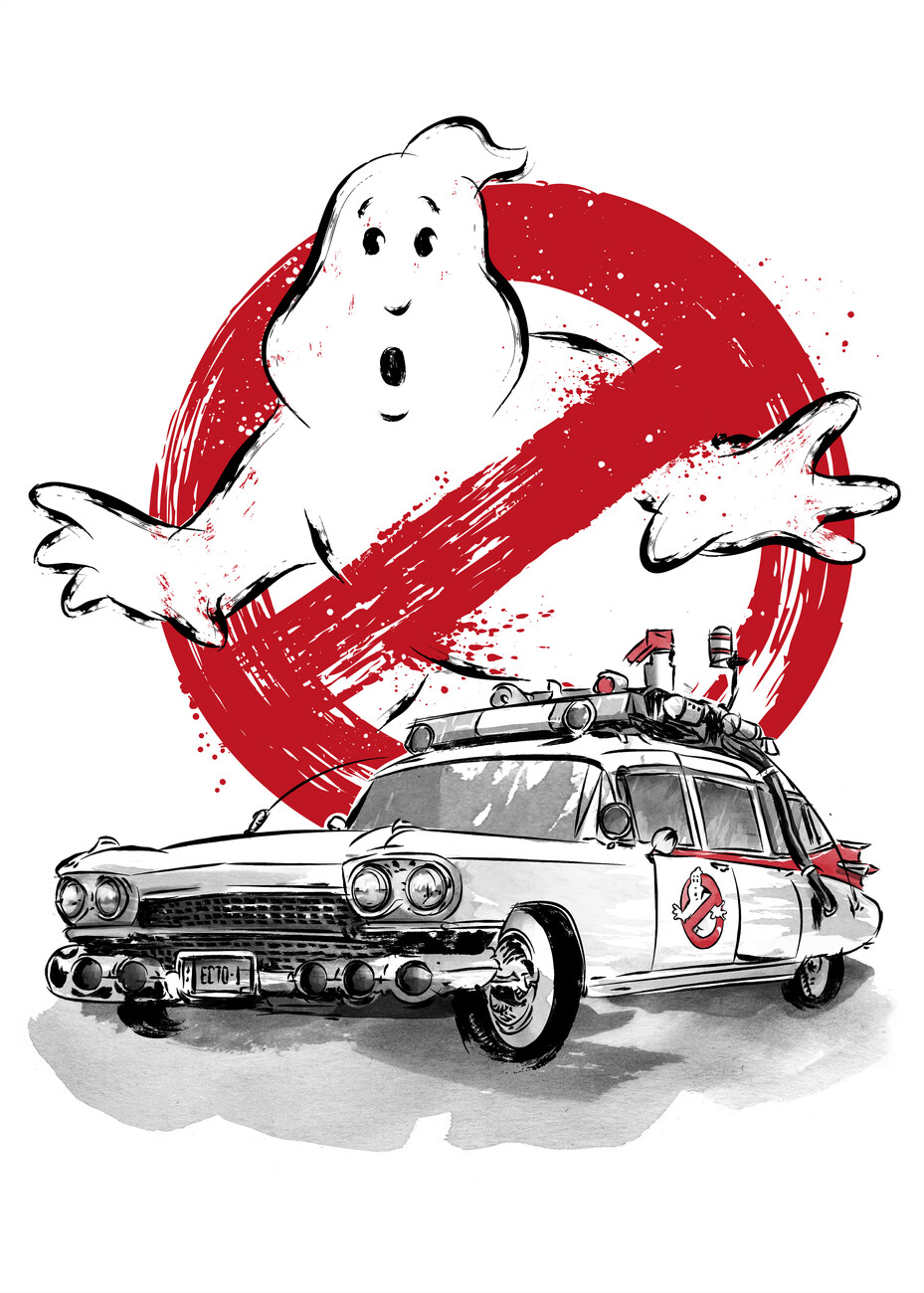 Wall Art Print Ghostbusters sumi e, Gifts & Merchandise