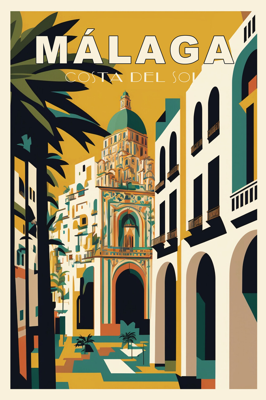 Illustration MALAGA Vintage Travel Poster