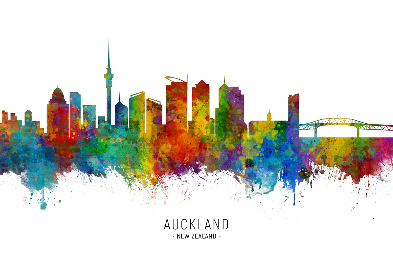 Fervent Dialoog Republiek Künstlerische Illustration | Auckland New Zealand Skyline | Europosters