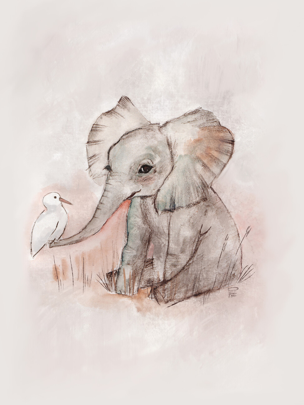 Baby elephant watercolor in cartoon style on colorful background. Greeting  card template. Cartoon vector illustration Stock Vector Image & Art - Alamy