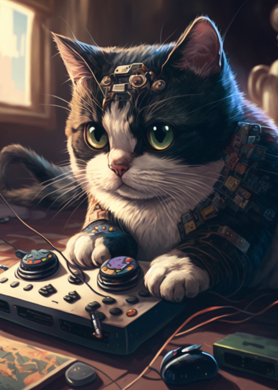 Video Game Playing Cat Art Print by Me 2 a Tee Creations