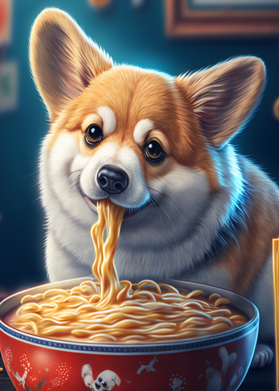 Wall Art Print | Corgi Eating Ramen | Abposters.com