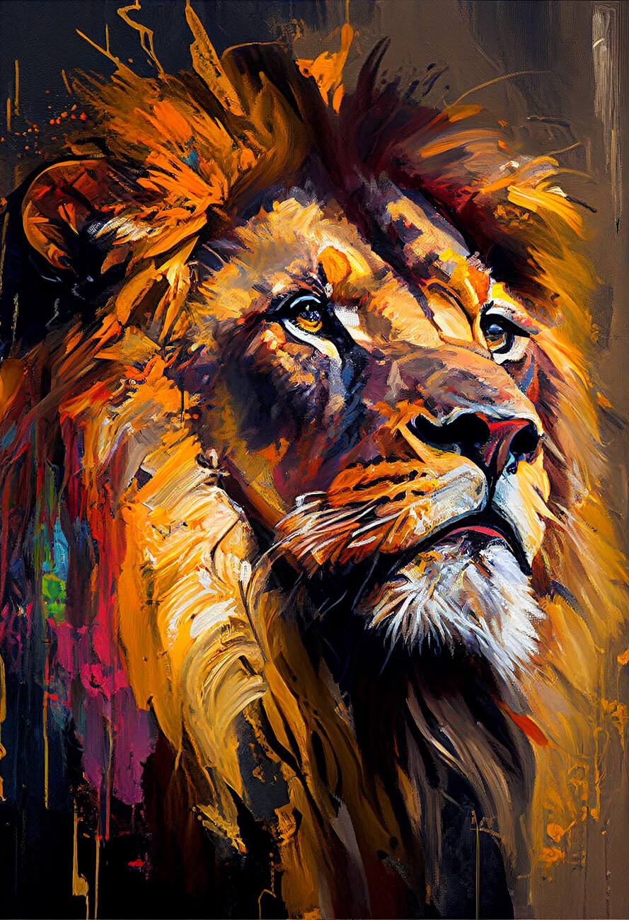 Small Colourful Lion Wall Art, Canvas Wall Art