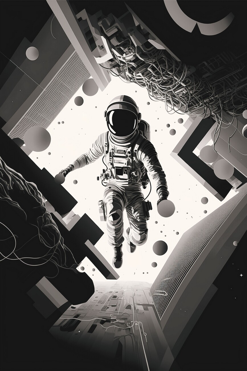 Wall Art Print, Astronaut black and white